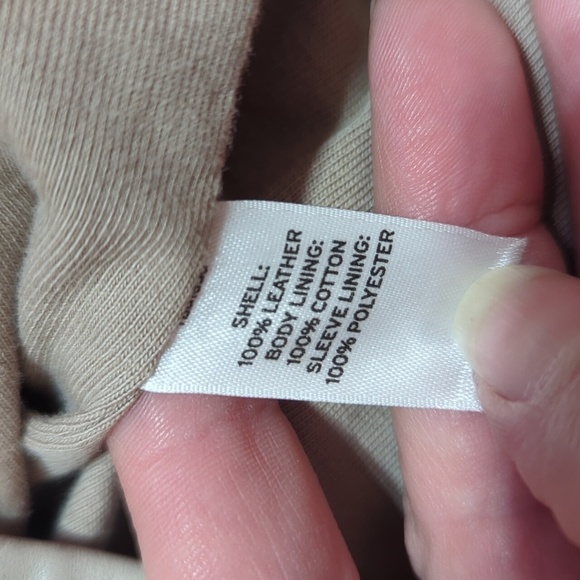 Hinge Designed in Seattle Taupe buttery soft leather jacket ruffle trim sz L - Picture 12 of 13